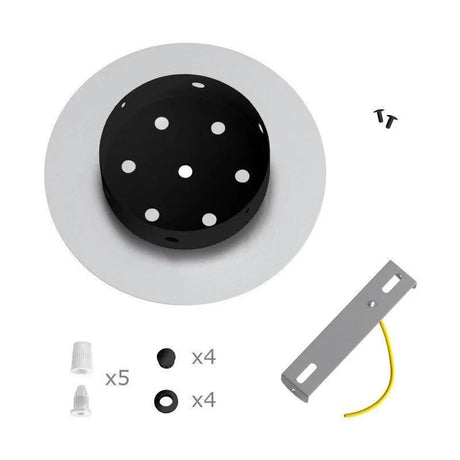 Plafondkap zwart rond metaal 5 snoeren 20 cm - FOIR