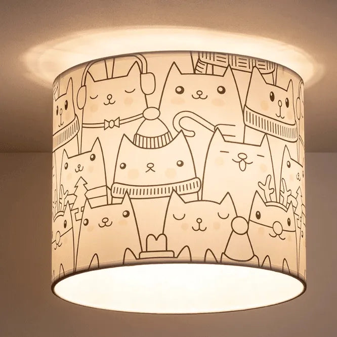 Katten plafondlamp rond wit led lamp kinderkamer
