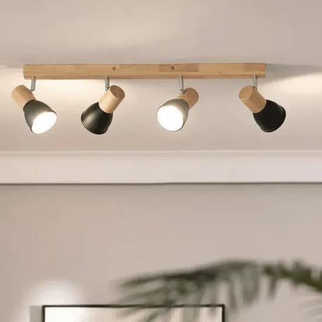 Plafondspot hout zwart 'Karel' vier spots e14 fitting hout modern verstelbaar 670mm - FOIR