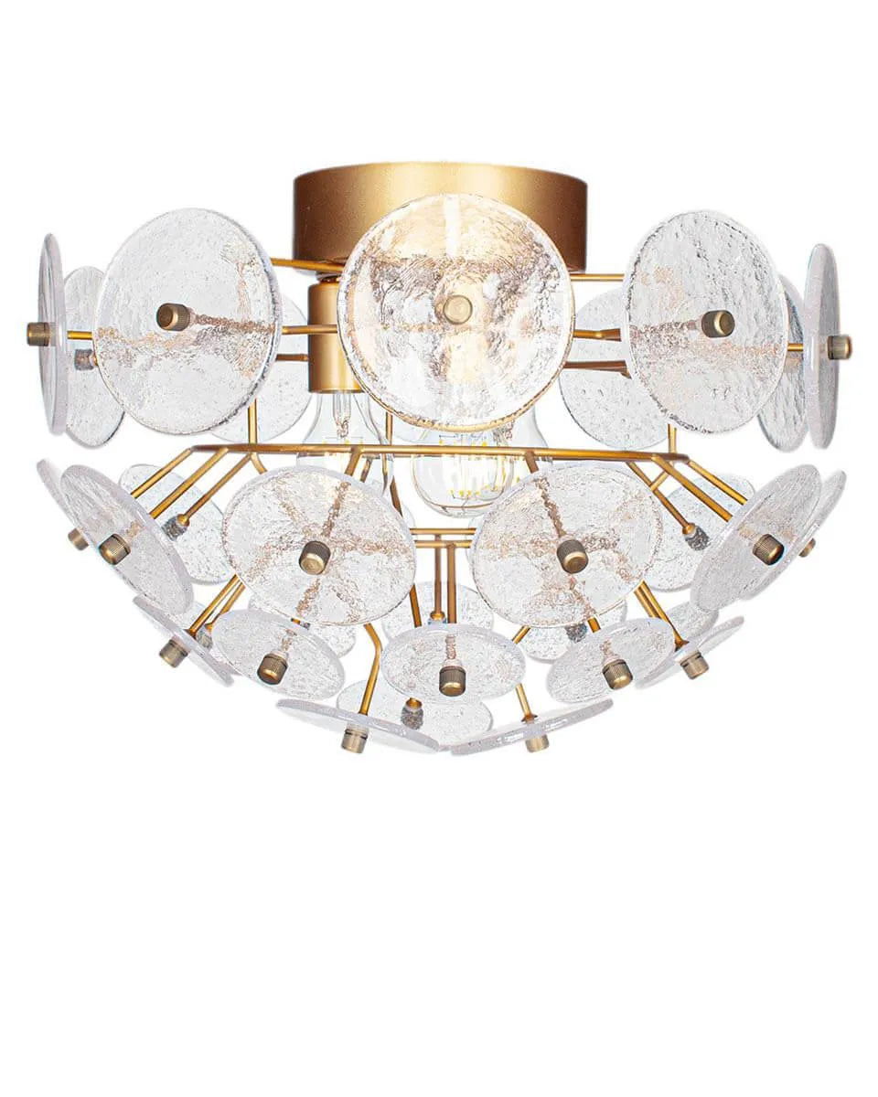 Plafondlamp messing en glas met 3 E27 fittingen By Rydens Retrow - FOIR