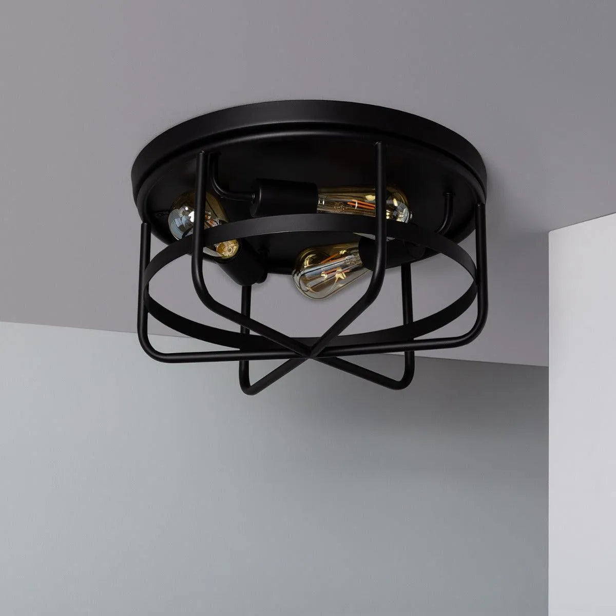 Plafondlamp zwart industrieel zwart e27 rond metaal
