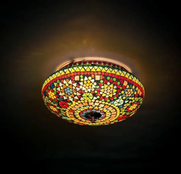 Oosterse plafondlamp mozaiek rond glas e27