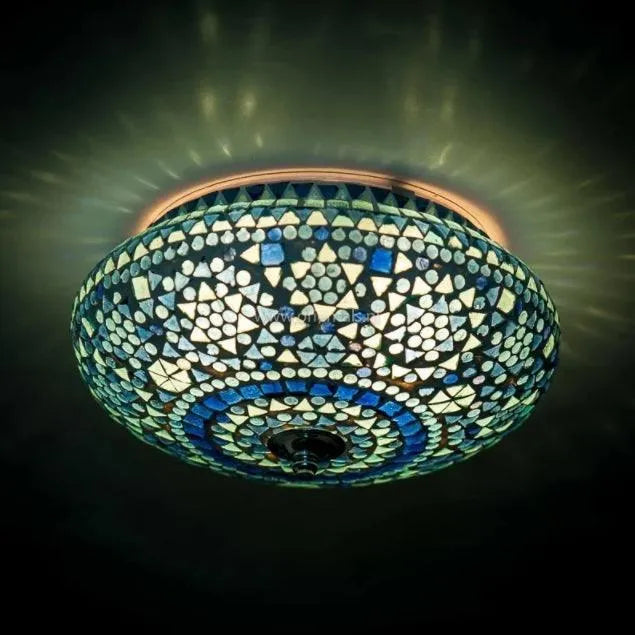 Ronde plafondlamp blauw mozaiek