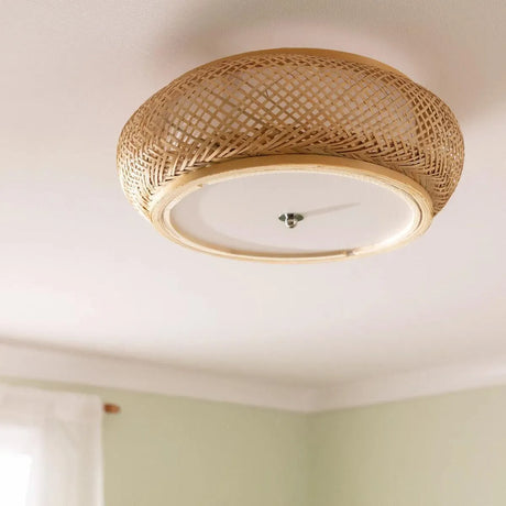 Plafondlamp gevlochten bamboe E27 fitting 'Louis' 40 cm - FOIR