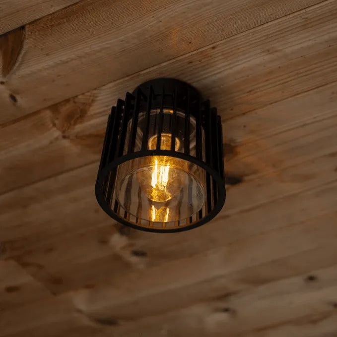 Plafondlamp rond buiten zwart metaal en glas e27 Shyne - FOIR