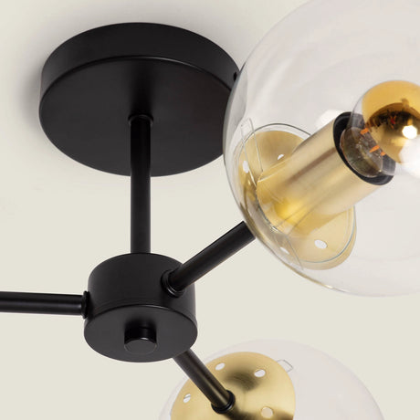 Plafondlamp glazen bollen goud zwart led lamp
