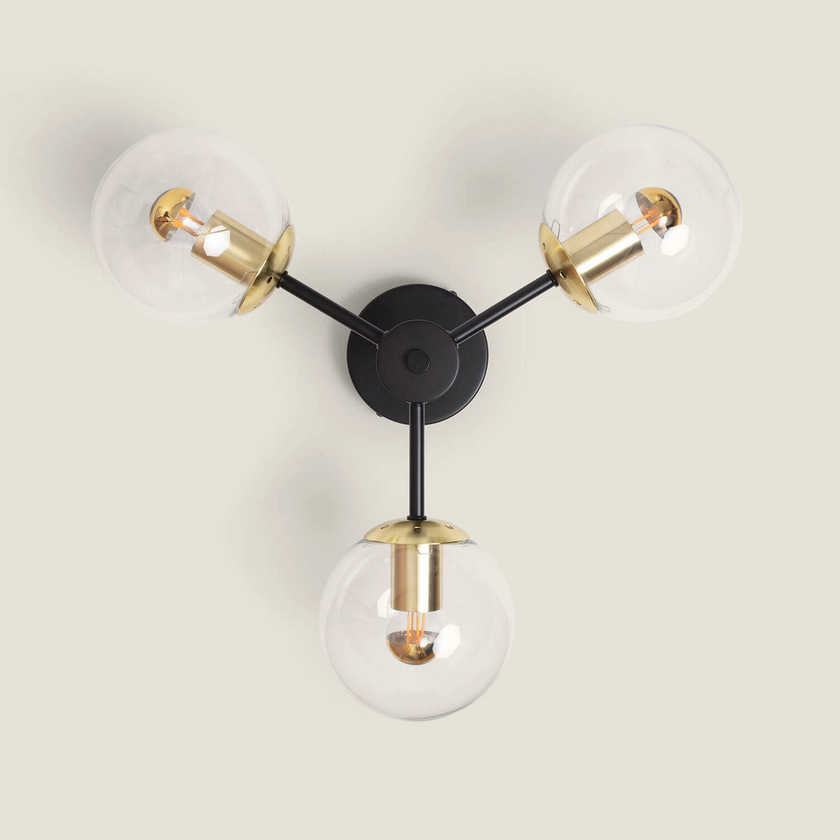 Plafondlamp zwart goud glazen bollen
