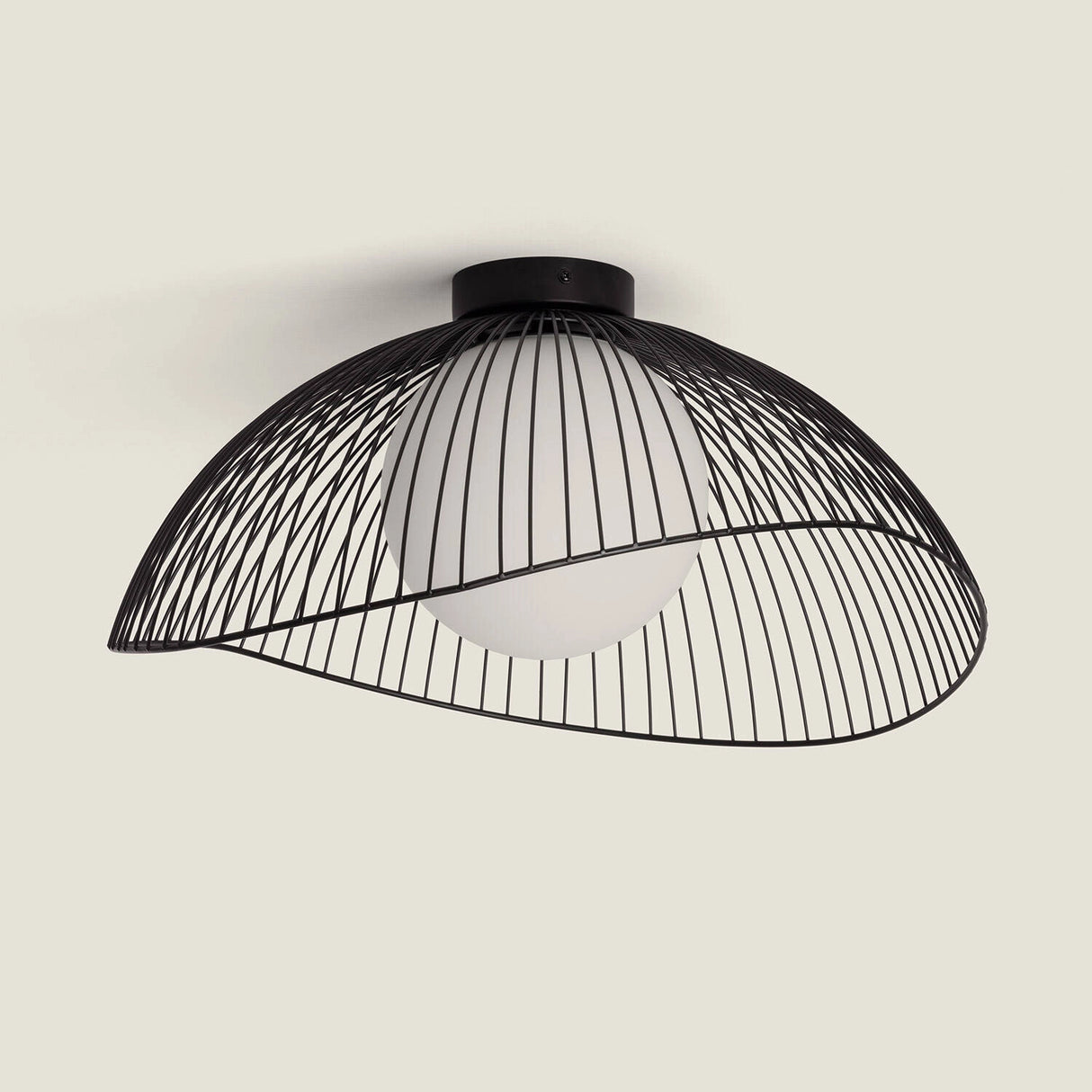 Plafondlamp zwart industrieel metaal en glas
