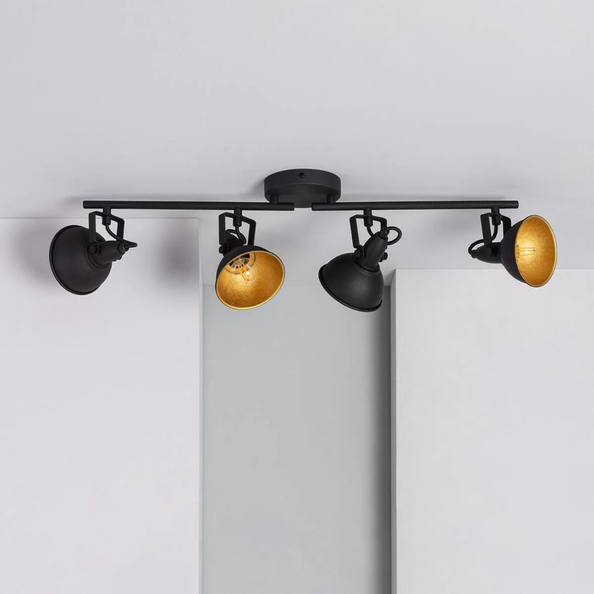 Industriële plafondlamp met 4 spots zwart goud
