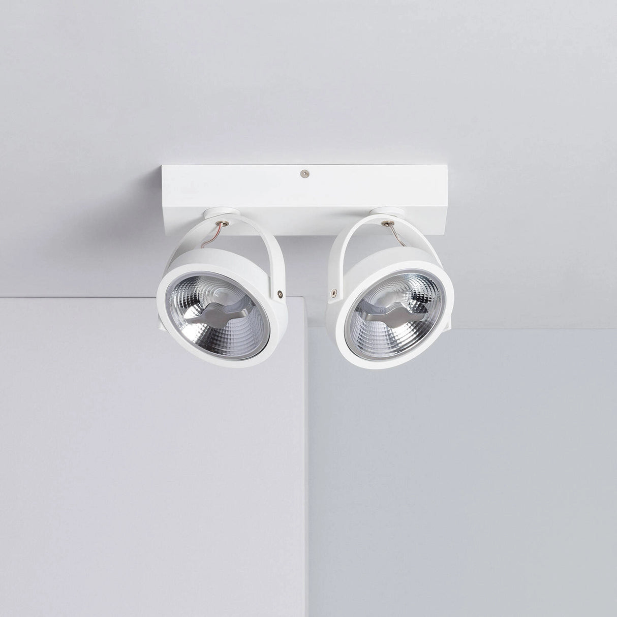 Witte verstelbare CREE-COB 30W AR111 LED plafondlamp met 2 spotlights (warm wit, dimbaar)