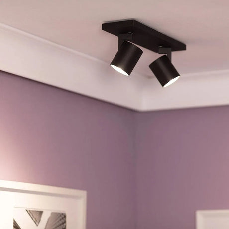 Plafondspot zwart gu10 'Link' verstelbaar twee spots 30 cm - FOIR