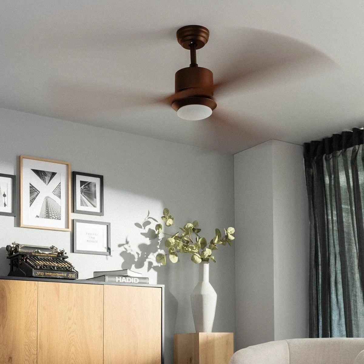 Plafondventilator design hout rond met ingebouwde led lamp