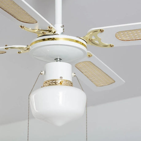 Plafondventilator 'Lennart' goud met wit E27 fitting 103cm met trekschakelaar - FOIR