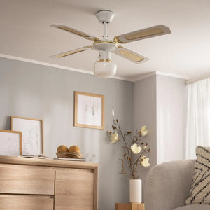 Plafondventilator 'Lennart' goud met wit E27 fitting 103cm met trekschakelaar - FOIR