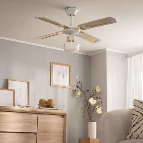 Plafondventilator 'Lennart' goud met wit E27 fitting 103cm met trekschakelaar - FOIR