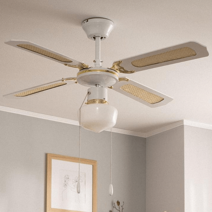 Plafondventilator 'Lennart' goud met wit E27 fitting 103cm met trekschakelaar - FOIR
