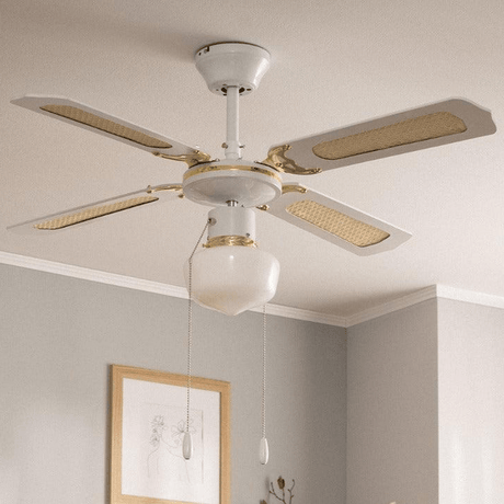 Plafondventilator 'Lennart' goud met wit E27 fitting 103cm met trekschakelaar - FOIR