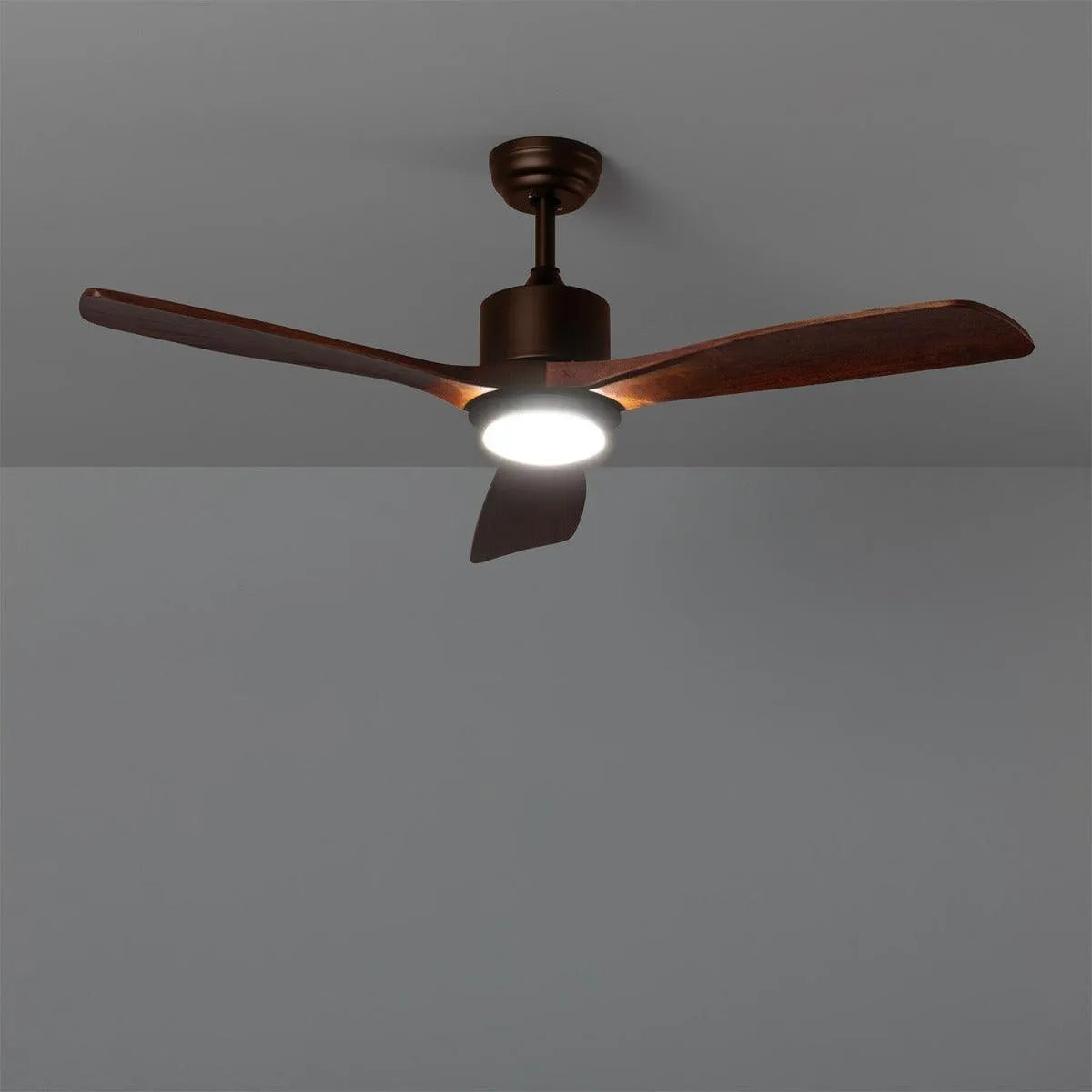 Plafondventilator hout rond met led lamp 