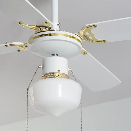 Plafondventilator 'Lennart' goud met wit E27 fitting 103cm met trekschakelaar - FOIR
