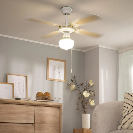 Plafondventilator 'Lennart' goud met wit E27 fitting 103cm met trekschakelaar - FOIR