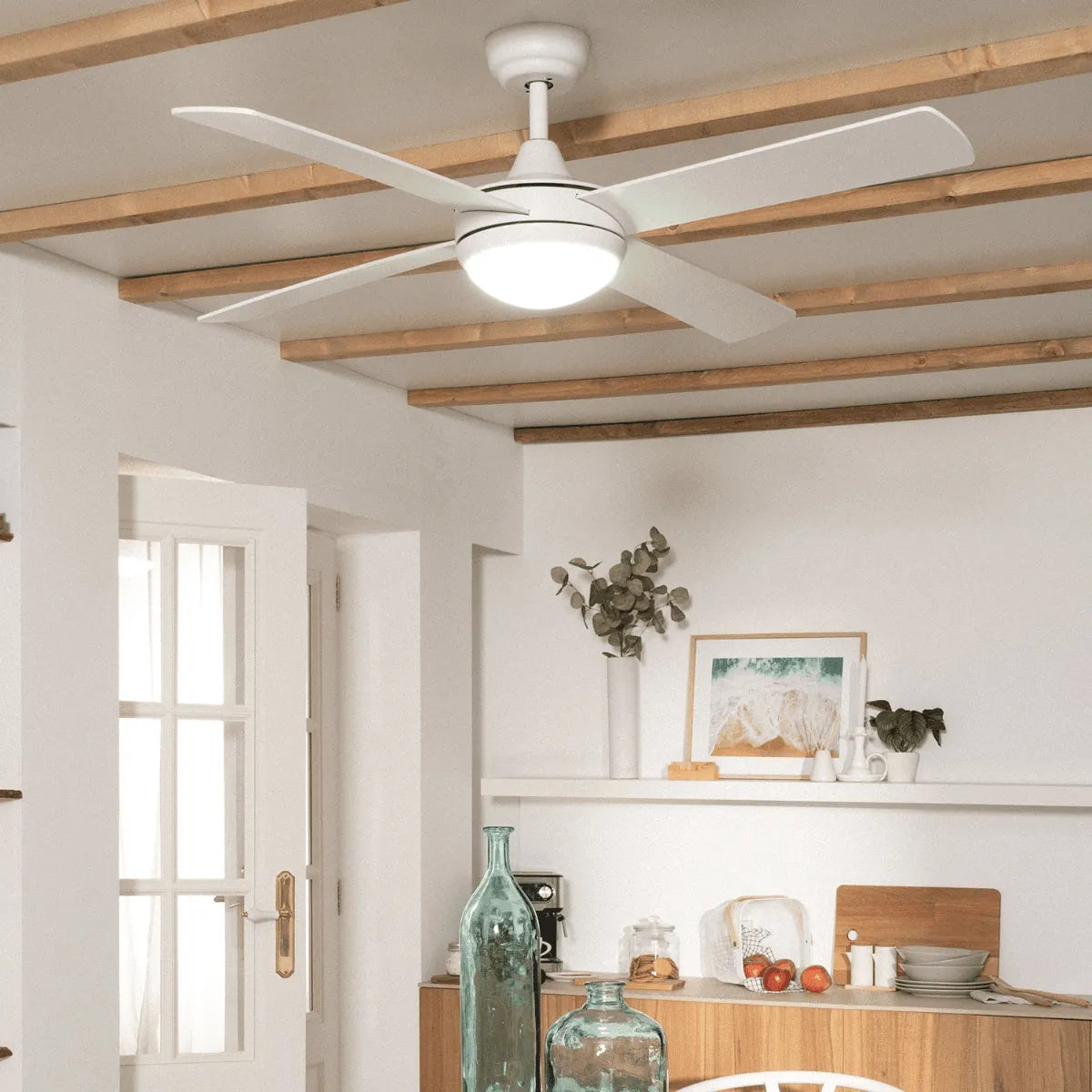 Plafondventilator met lamp & afstandsbediening wit modern 'Haran' led lamp 107 cm - FOIR