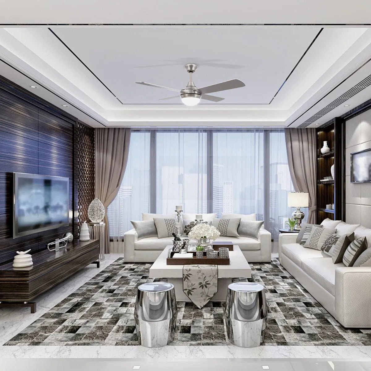 Plafondventilator Smart WiFi Nikkel 110cm Motor AC nikkel zilver - FOIR