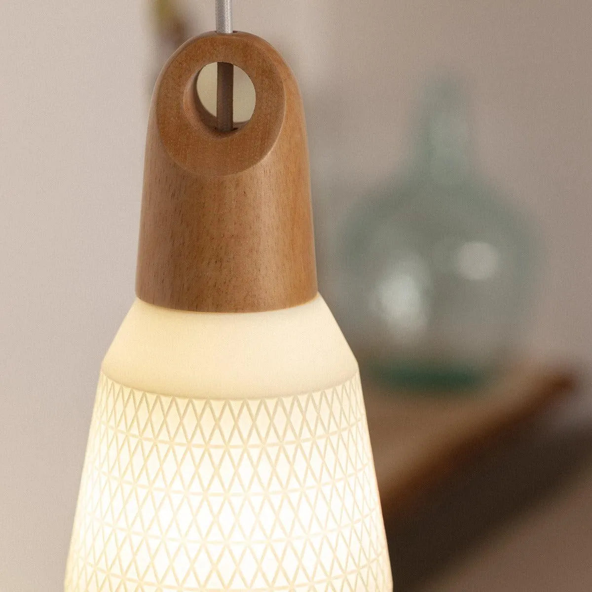 Porselein e27 fitting modern hout wit 
