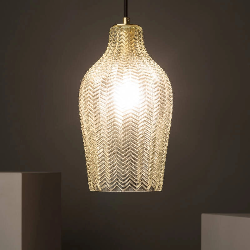 Hanglamp glas Ribbel e27 Retro goud