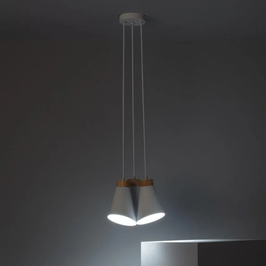 Hanglamp metaal wit hout rond 3 lampen