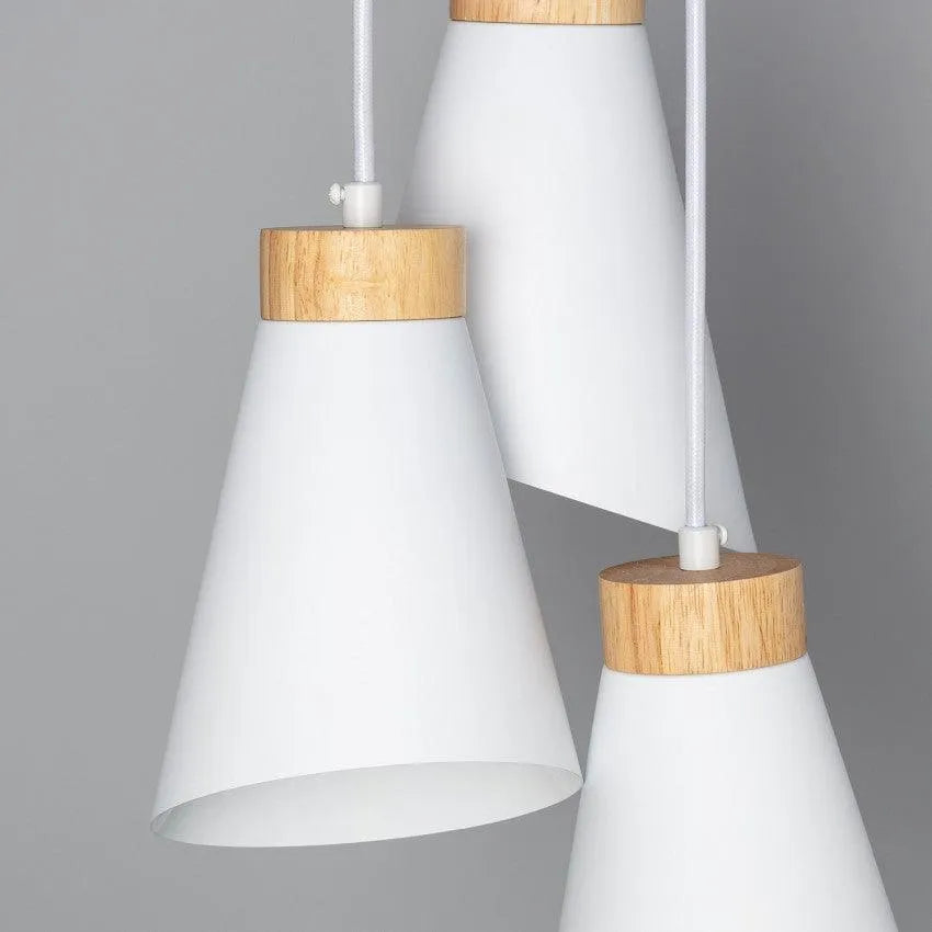 Hanglamp hout met e27 fittingen witte kap modern 
