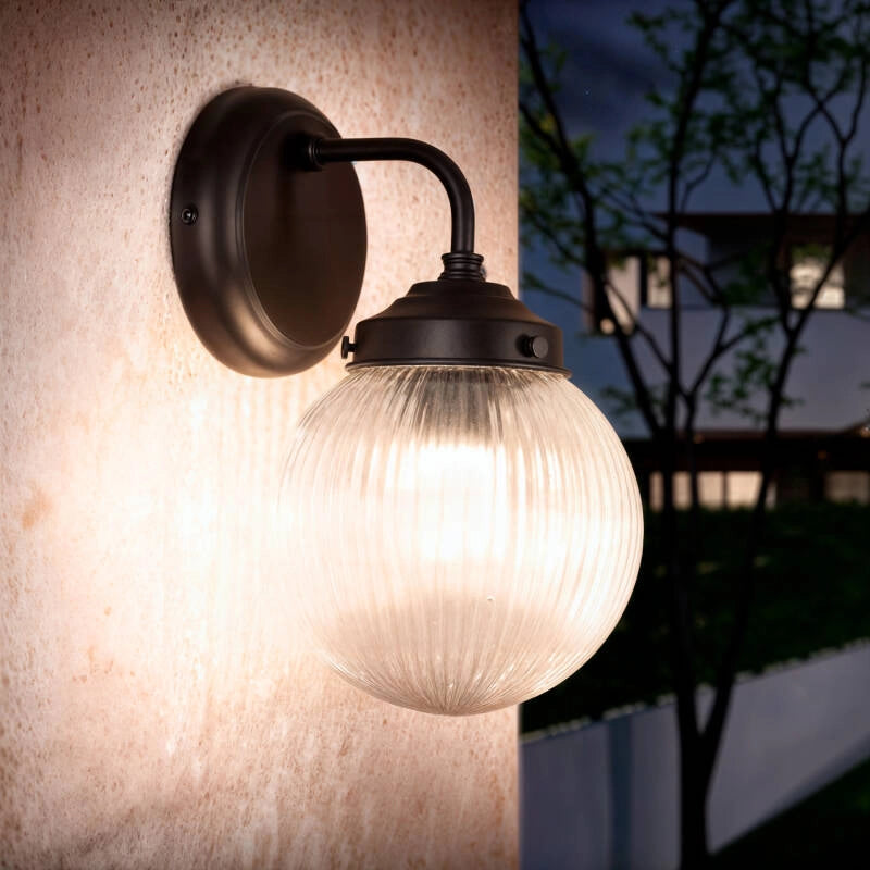 Wandlamp glas Retro zwart metaal e27