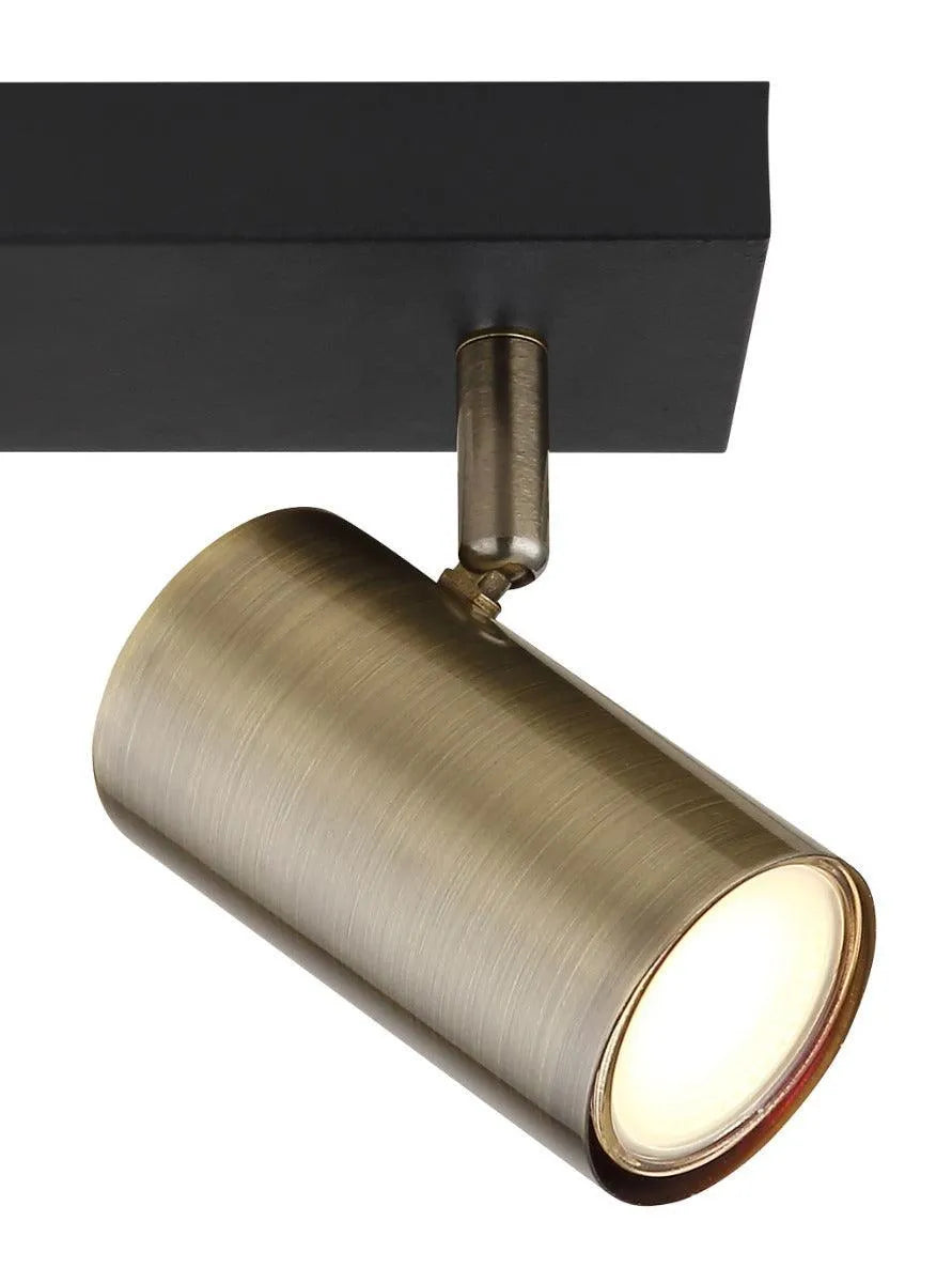 Plafondspot 2 spots zwart & antiek messing GU10 Robby - FOIR