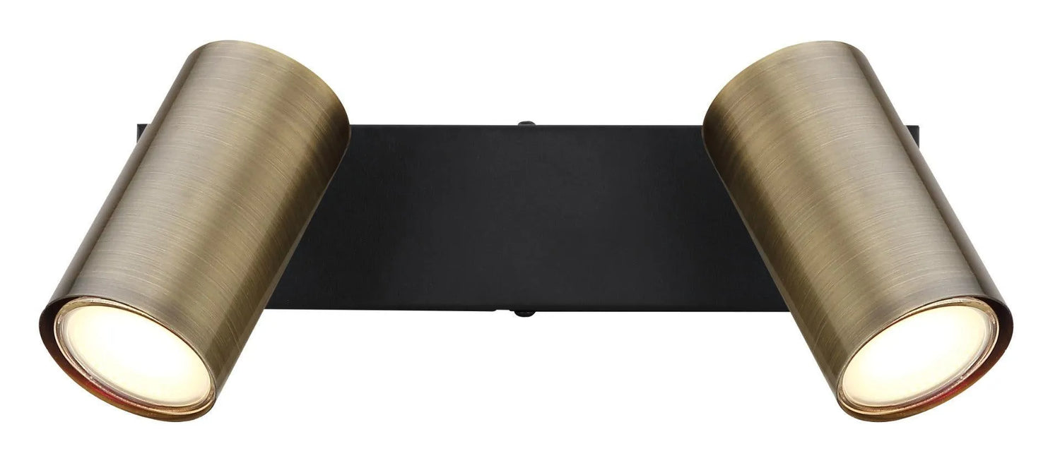 Plafondspot 2 spots zwart & antiek messing GU10 Robby - FOIR