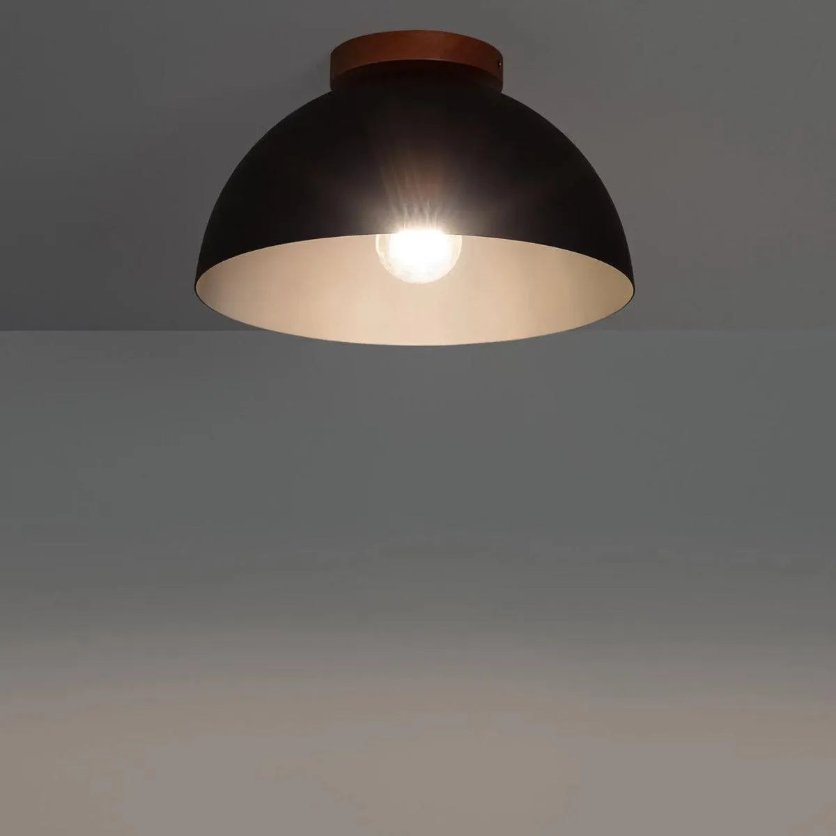 Plafondlamp zwart met hout en e27 aluminium en 