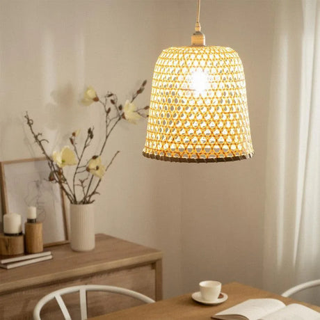 Rotan hanglamp met ingebouwde E27 fitting 