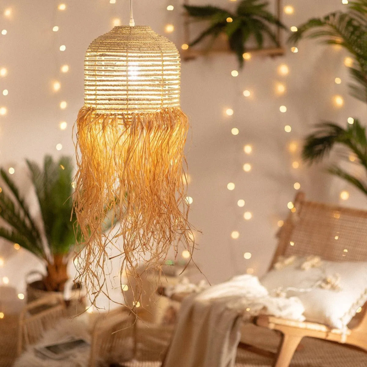 Rotan hanglamp gevlochten e27 fitting rond