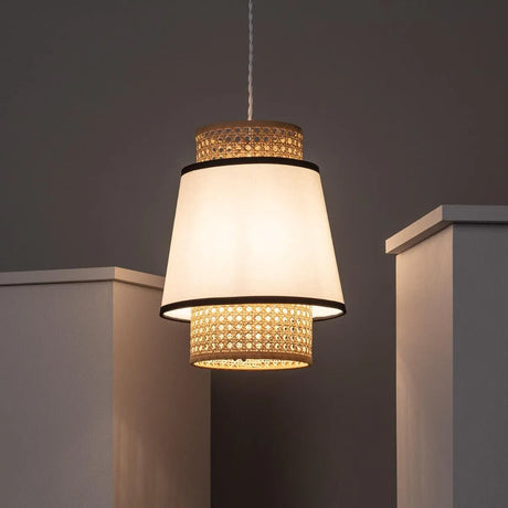 Gevlochten hanglamp e27 fitting stoffen kap