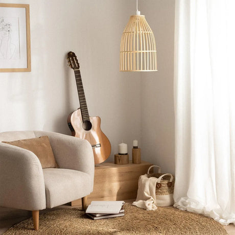 Hanglamp gevlochten rotan 'Zuni' e27 fitting bruin wit hanglamp 30 cm - FOIR