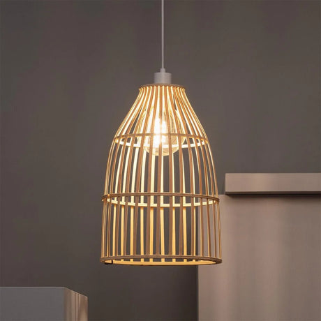 Hanglamp gevlochten rotan 'Zuni' e27 fitting bruin wit hanglamp 30 cm - FOIR