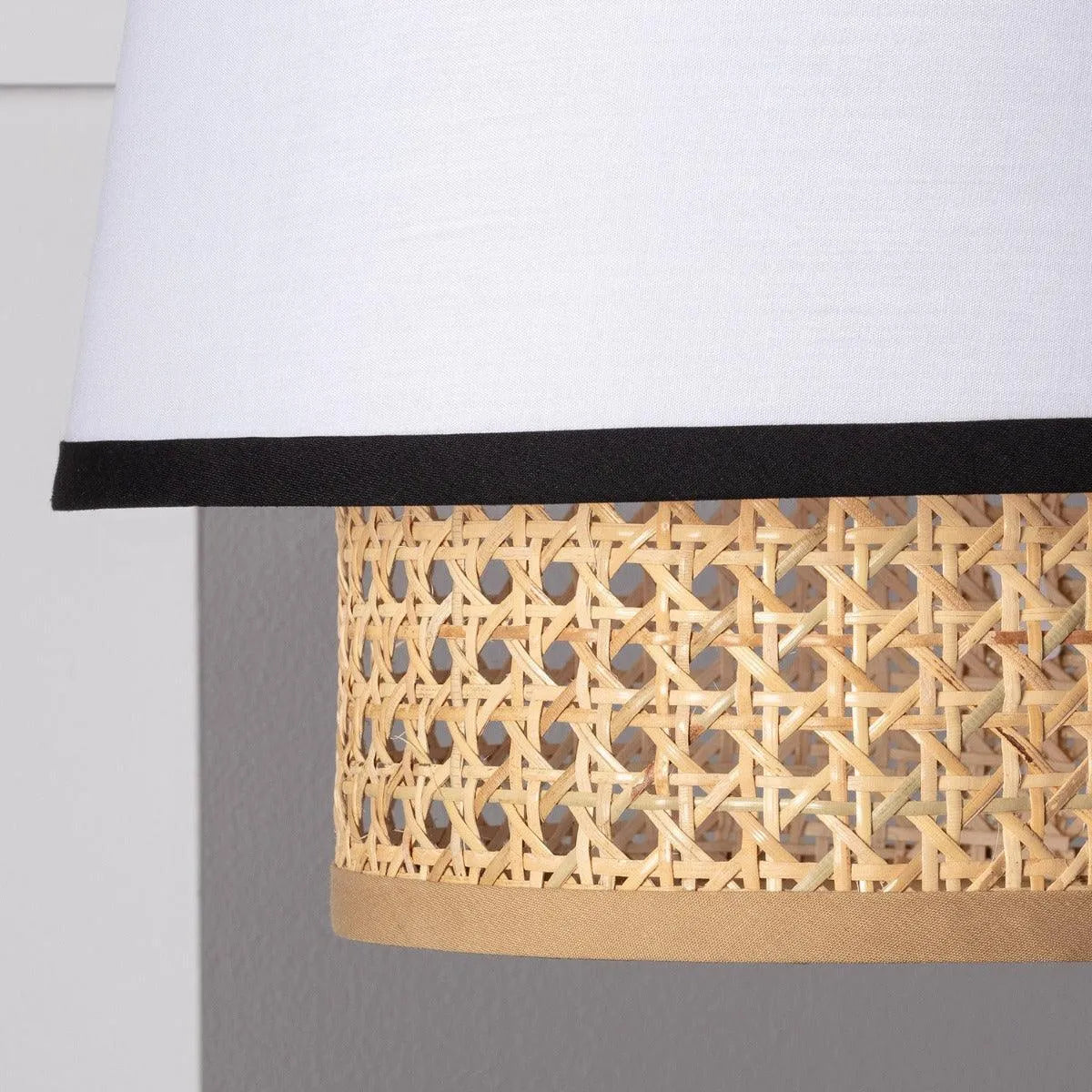 Rotan hanglamp met stoffen kap rond 