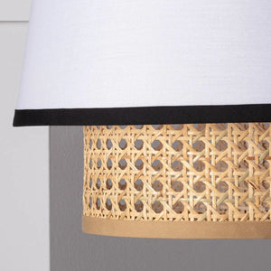 Rotan hanglamp met stoffen kap rond 