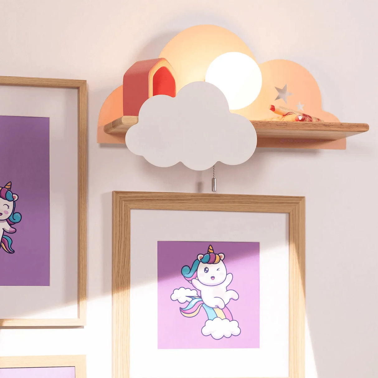Wandlamp kinderkamer met plankje en schakelaar 'Jessie'-Roze - FOIR