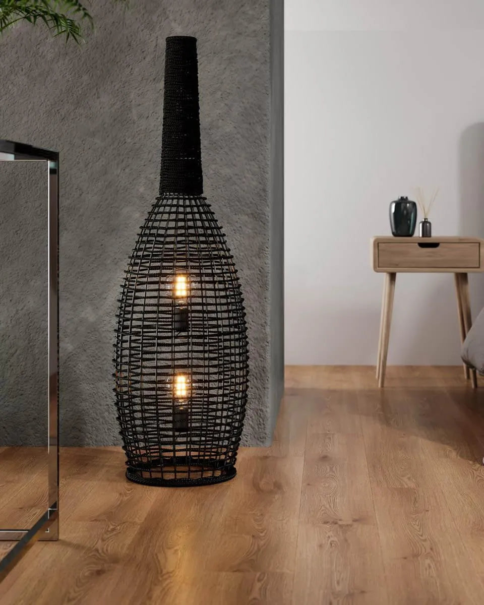 Grote vloerlamp zwart met schakelaar en 2 E27 fittingen By Rydens Seagrass - FOIR