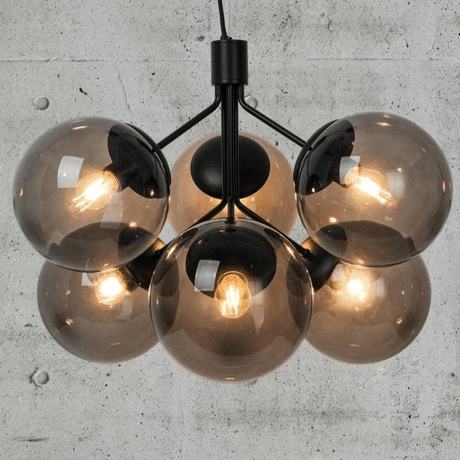 Hanglamp zwart & smoke glas 'Ivona' E27 fitting kroonluchter hal eettafel - FOIR