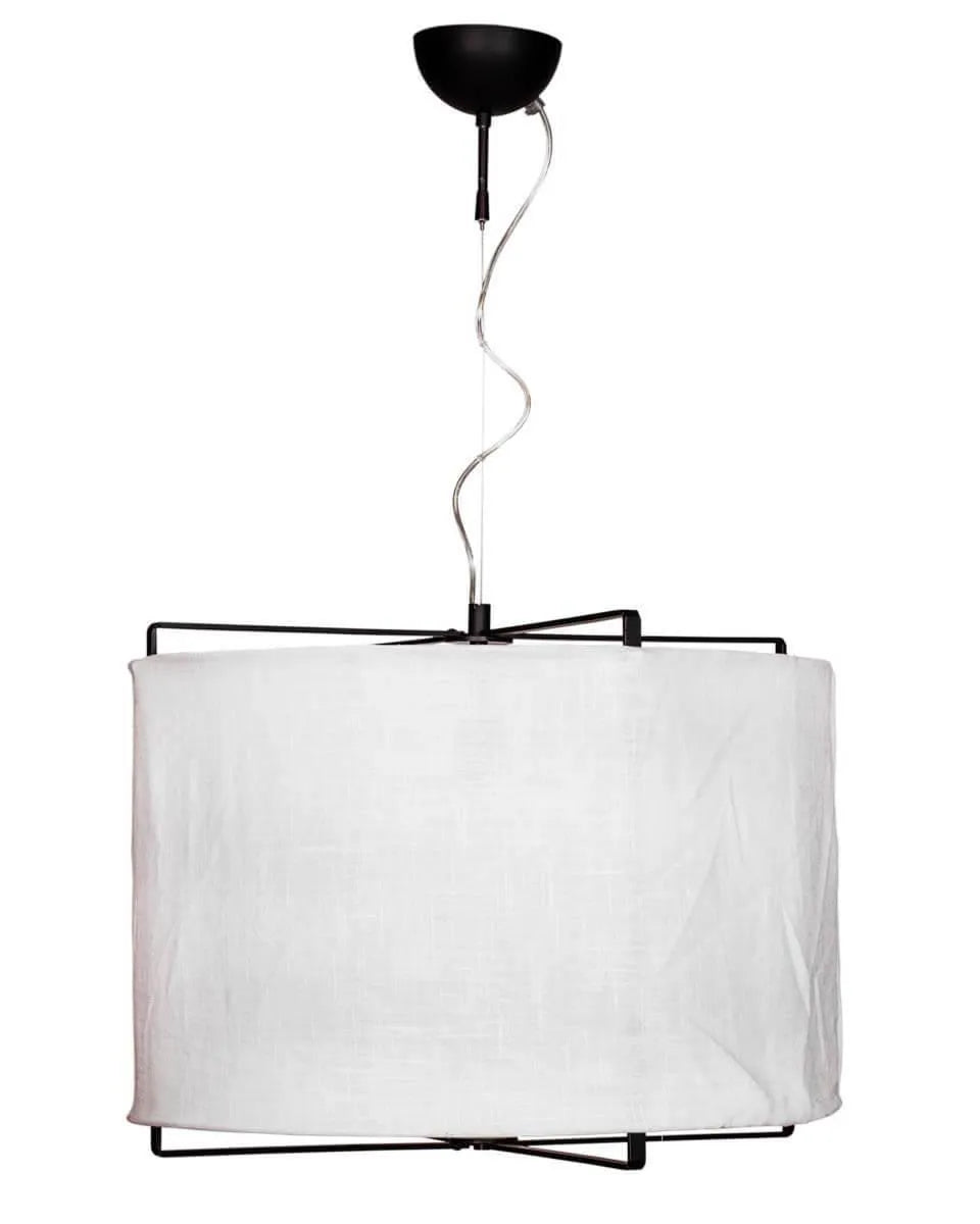 Grote hanglamp zwart en wit met stoffen kap en E27 fitting By Rydens Softy - FOIR