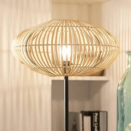 Staande lamp gevlochten 'Adam' E27 fitting rotan modern 151cm - FOIR