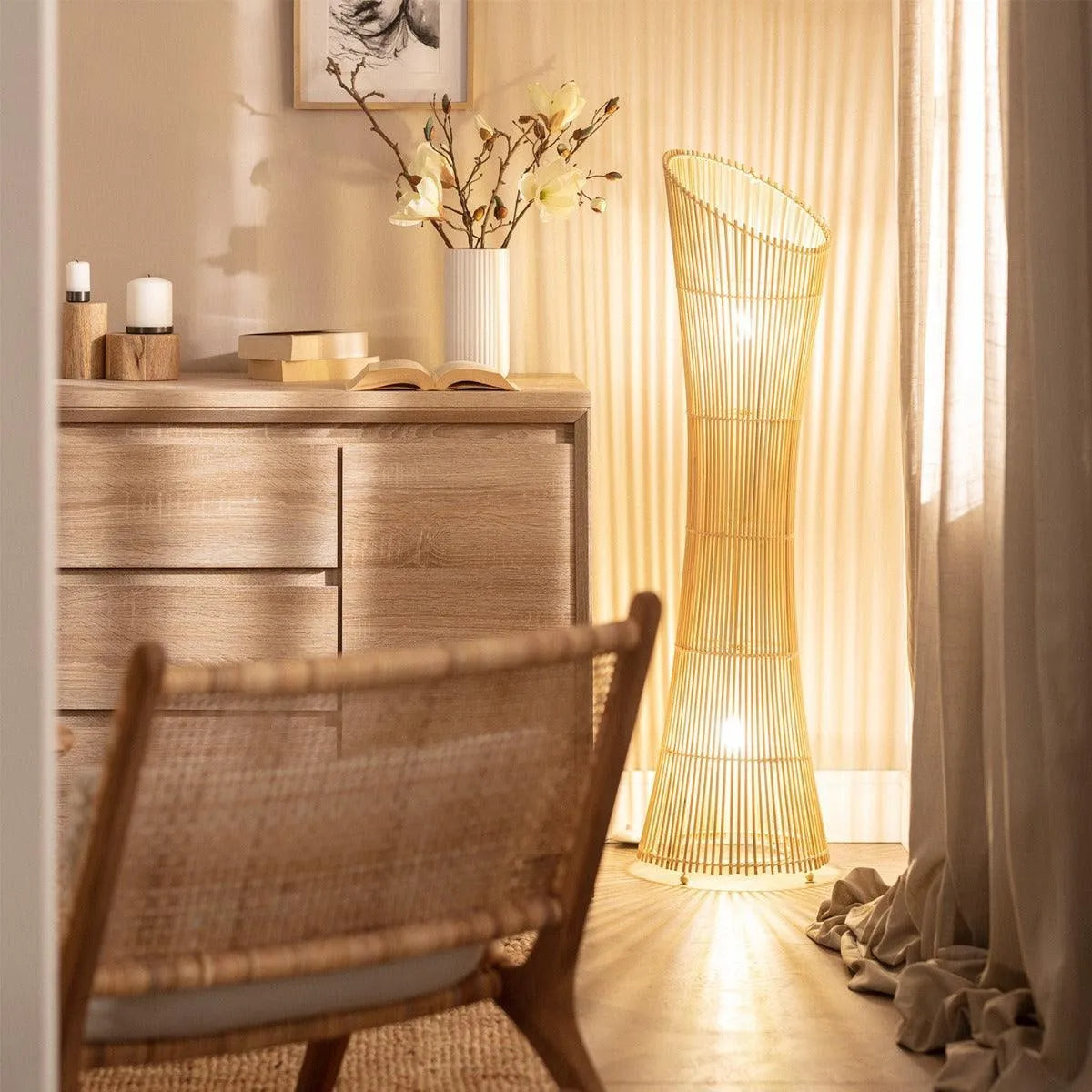Staande lamp hout modern hoek