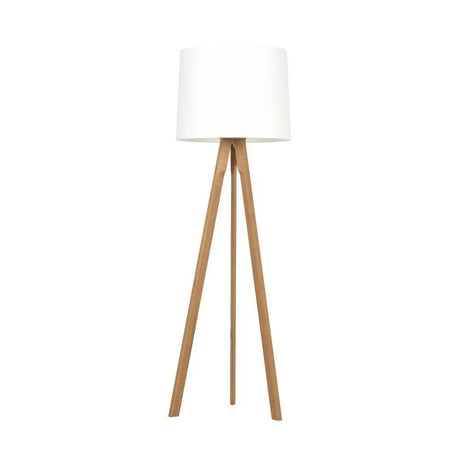Staande lamp hout driepoot HerzBlut 'Tre' stoffen kap E27 fitting 157cm - FOIR