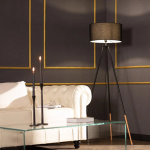 Staande lamp zwart driepoot Grote vloerlamp zwart houten poten vloerschakelaar 