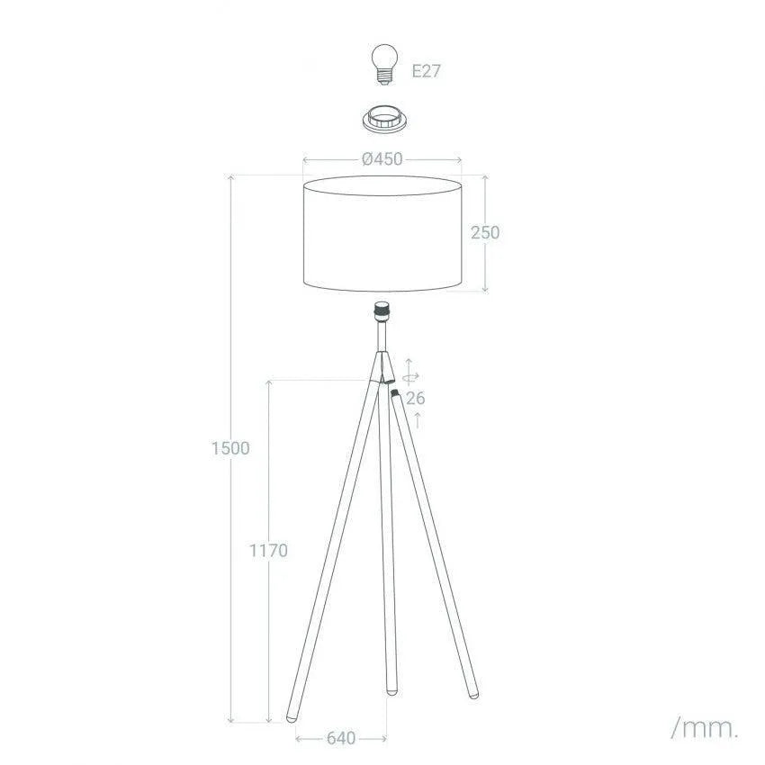 Staande lamp Driepoot 'Wally' E27 fitting hout modern stoffen kap 150cm - FOIR